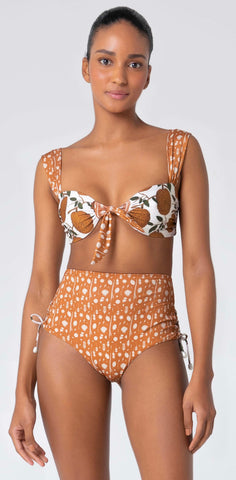 Wide Strap Annona Durian Bandeau Bikini Top with High Waist Bikini Bottom
