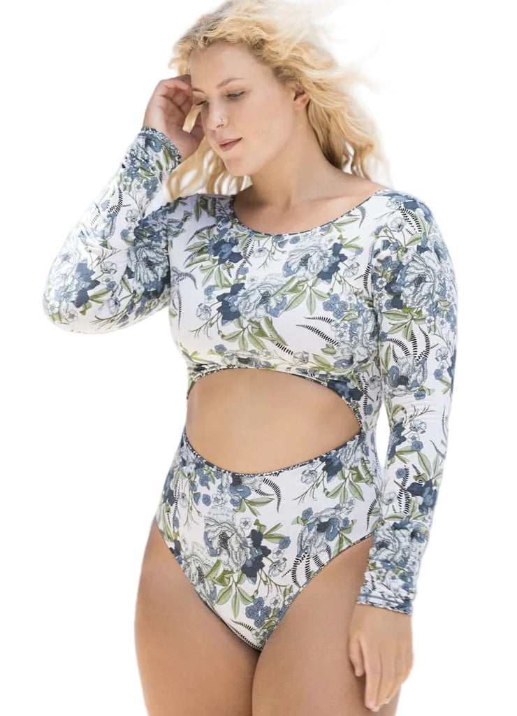 Victorian Cut Out Plus Size Long Sleeve Swimsuit