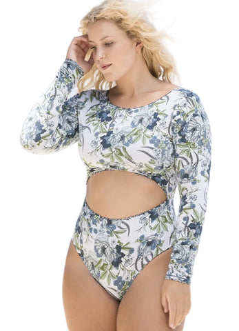 Victorian Cut Out Plus Size Long Sleeve Swimsuit