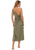 MILONGA One Shoulder Olive Green Thigh-high Slit Dress