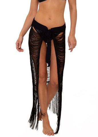 MILONGA Fringed Hemline Black Cover-up Sarong