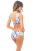 Floral Print Wide Strap Bikini Top with Foldover Wide Waistband Bikini Bottom