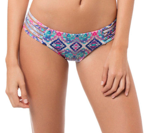 Paisley Pattern Wire Support Bikini Top with Multi Strap Bikini Bottom Set