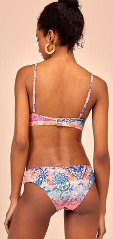 Pleat Details Colorful Back Hook Bralette Bikini Top