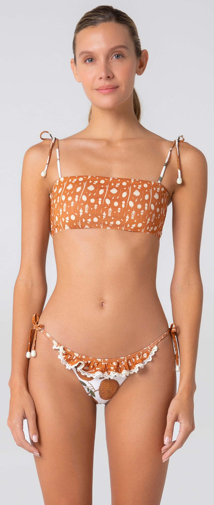 Annona Flirt Strapless Bandeau Top with Tie Side Ruffles Bikini Bottom