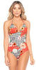 Orange Floral One Piece Swimsuit with Tummy Control