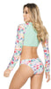 Cropped Pastel Floral Rash Swim Top