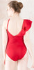 Red Asymmetric Shoulder Ruffles Swimsuit