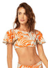 Orange Leaves Bikini Top with Sleeves