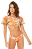 Orange Leaves Bikini Top with Sleeves