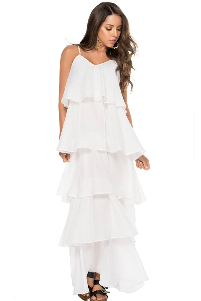 Flowy White Layered Maxi dress