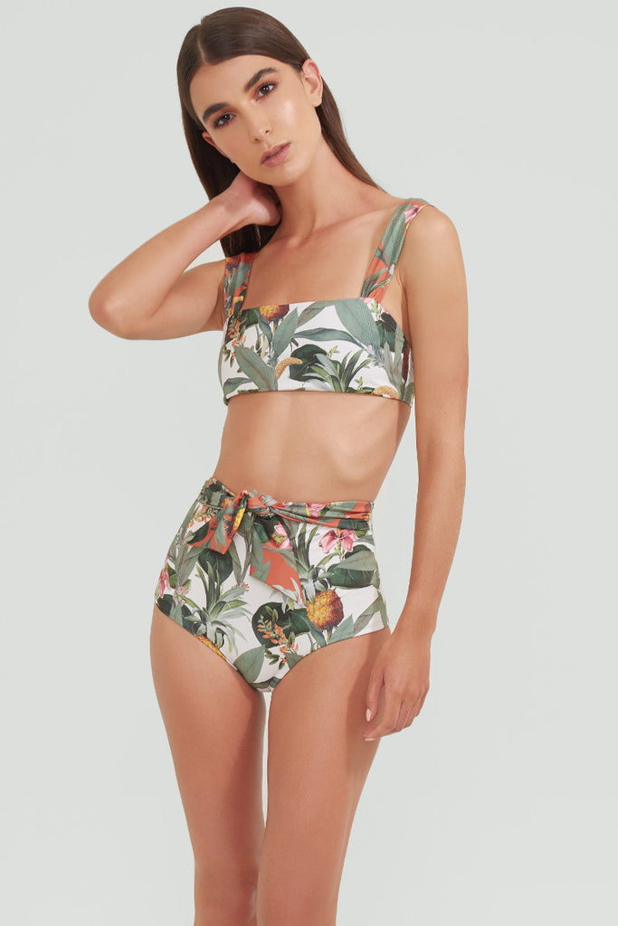 Soft Pineapple Bandeau Bikini with High waist bottom set