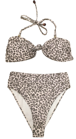 Nukak Natural Leopard Print Bandeau Bikini Top with High Waist Bottom