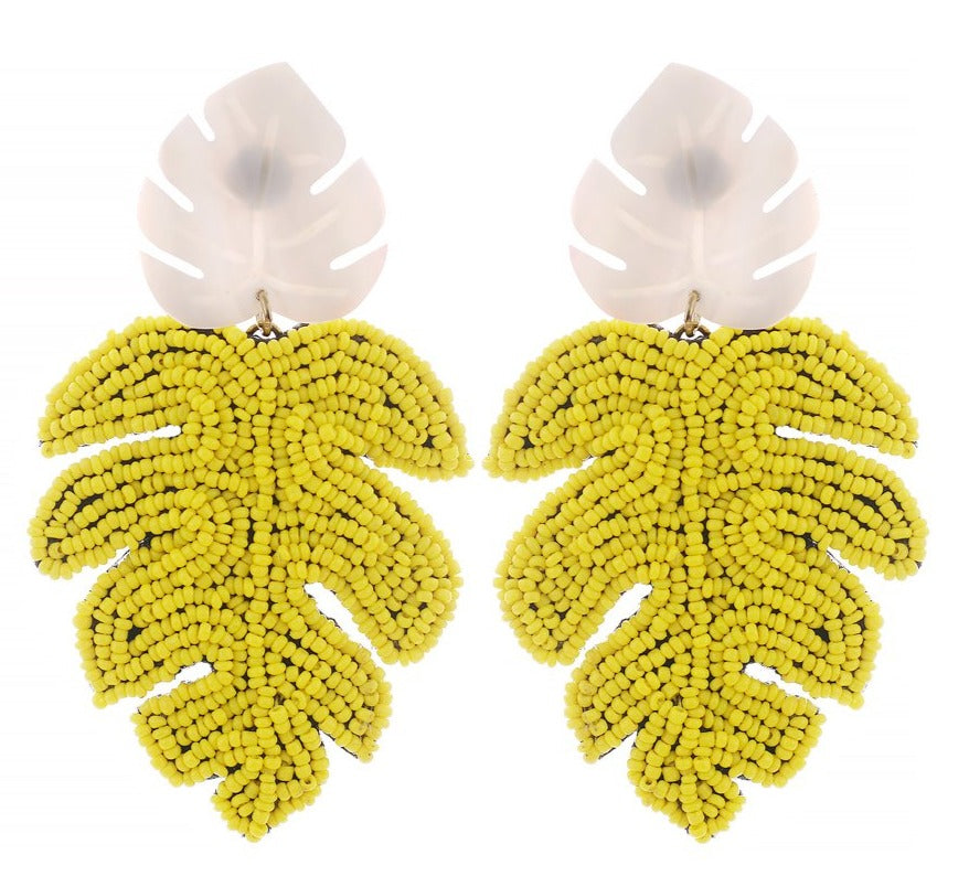 Style Cat Cancun Yellow Palm Leaf Beaded Earrings
