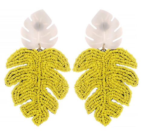 Style Cat Cancun Yellow Palm Leaf Beaded Earrings